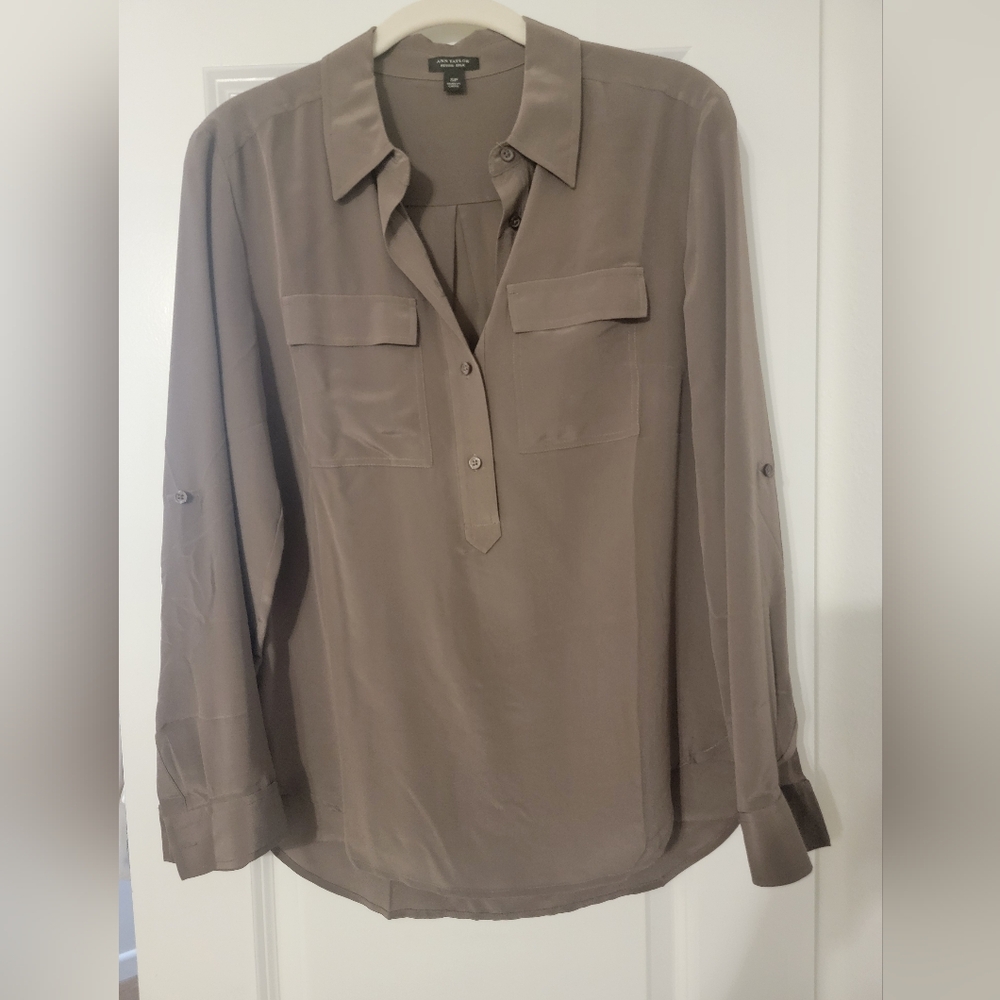 Ann Taylor Silk Taupe Blouse
